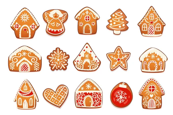 Gingerbread Houses and Cookies Set. — Stock Vector