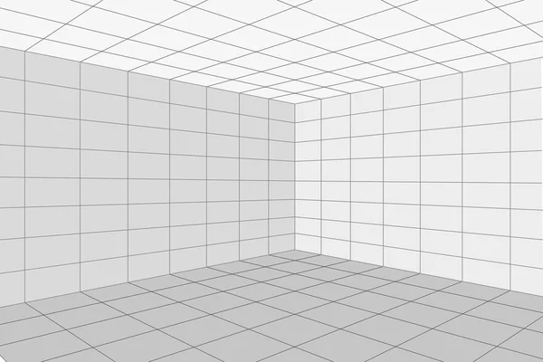 Mřížka perspektiva bílá místnost pozadí — Stockový vektor