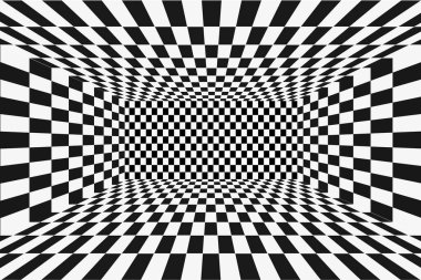 Izgara perspektifi siyah ve beyaz oda