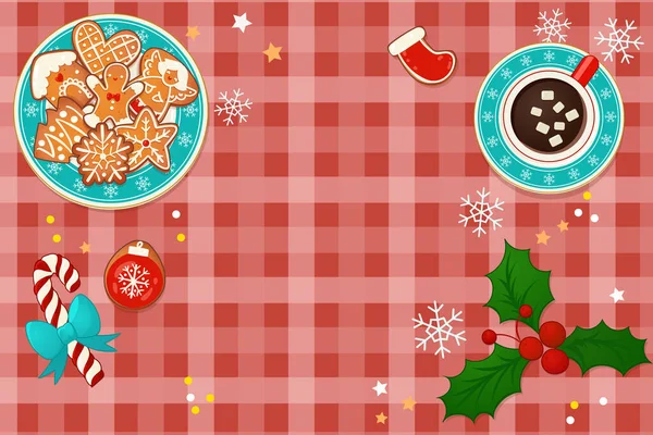 Placa con galletas de jengibre Navidad — Vector de stock