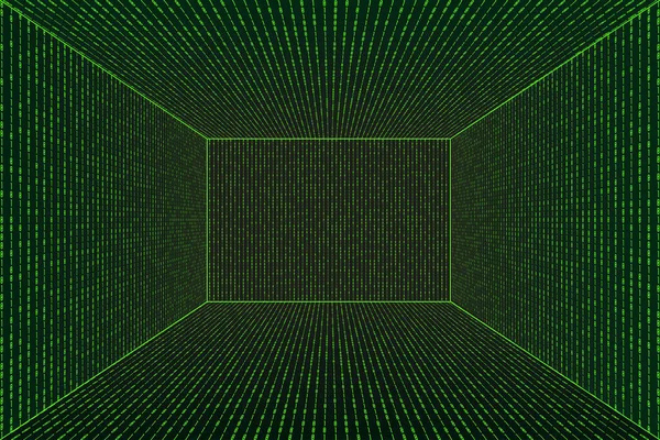 3D Grid Perspektivraum im Stil der Matrix-Technologie. — Stockvektor