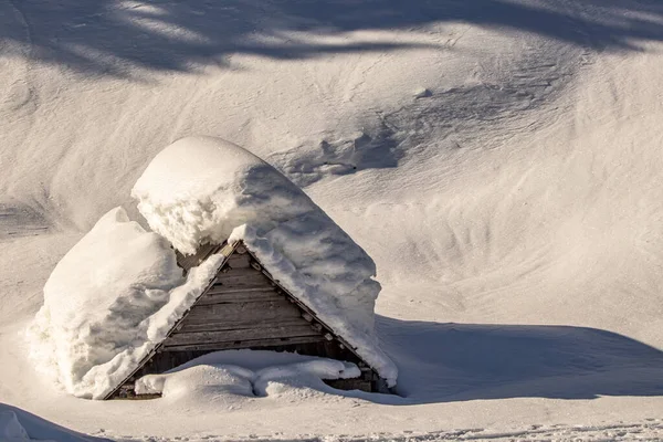 Dağ Kulübesi Karla Kaplı — Stok fotoğraf
