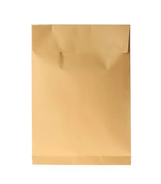 Envelope Papel Kraft Isolado Branco Serviço Correio — Fotografia de Stock