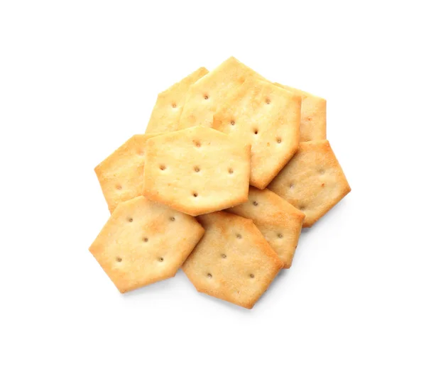 Cracker Croccanti Isolati Bianco Sopra Vista Delizioso Spuntino — Foto Stock