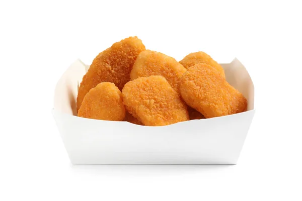 Heerlijke Gebakken Kip Nuggets Geïsoleerd Wit — Stockfoto