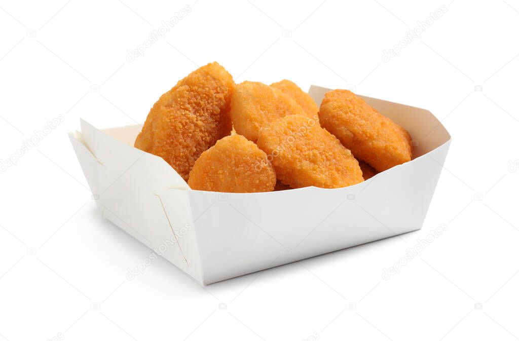 Delicious fried chicken nuggets isolated on white