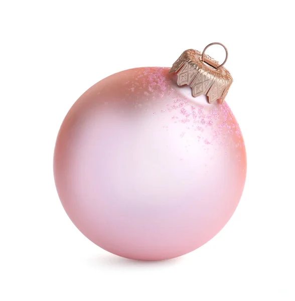 Belle Boule Noël Rose Isolée Sur Blanc — Photo