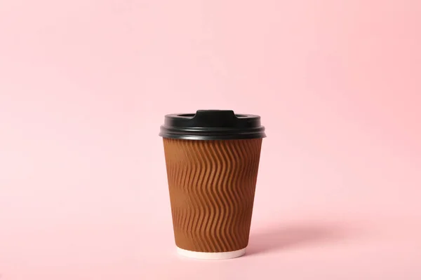 Kaffeetasse Zum Mitnehmen Aus Papier Auf Rosa Hintergrund — Stockfoto