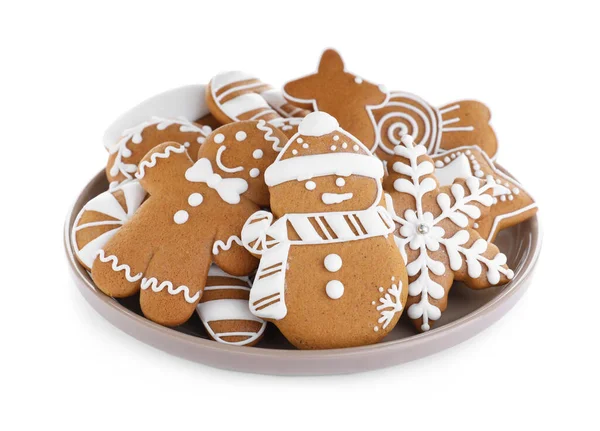Lahodné Perník Vánoční Cukroví Bílém Pozadí — Stock fotografie