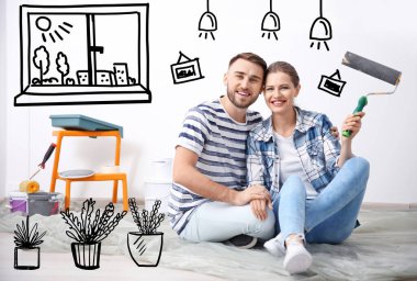 Mutlu çift yerde tadilat yapmayı hayal ediyor. Resimli iç tasarım