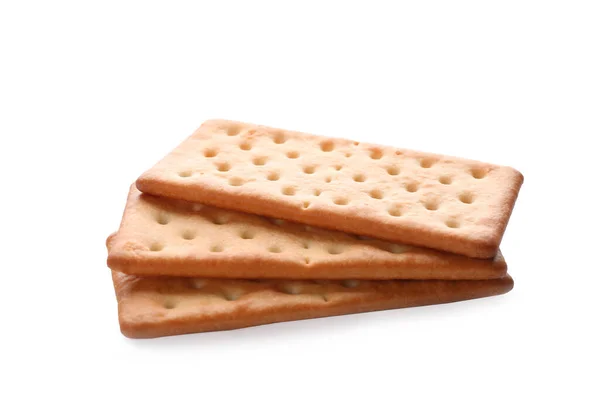 Krokante Crackers Geïsoleerd Wit Heerlijke Snack — Stockfoto