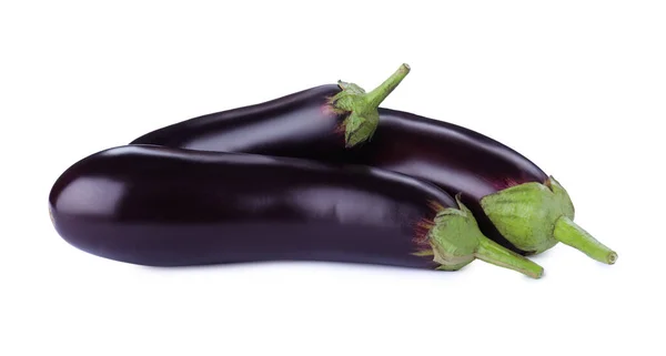 Lekkere Rauwe Rijpe Aubergines Geïsoleerd Wit — Stockfoto