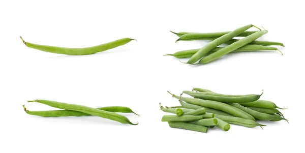 Set Fresh Green Beans White Background Banner Design — Stock Photo, Image