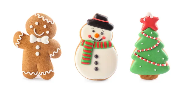 Conjunto Diferentes Cookies Natal Fundo Branco — Fotografia de Stock