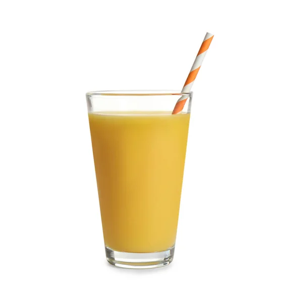 Вкусный Апельсиновый Сок Стакане Изолирован Белом — стоковое фото