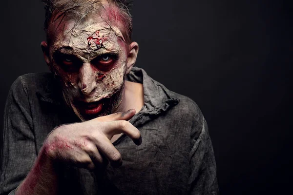 Zombie Aterrador Sobre Fondo Oscuro Monstruo Halloween — Foto de Stock