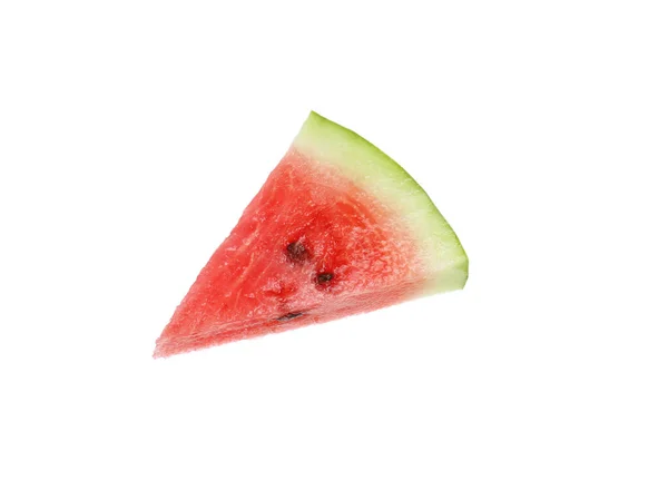 Scheibe Köstliche Reife Wassermelone Isoliert Auf Weiß — Stockfoto