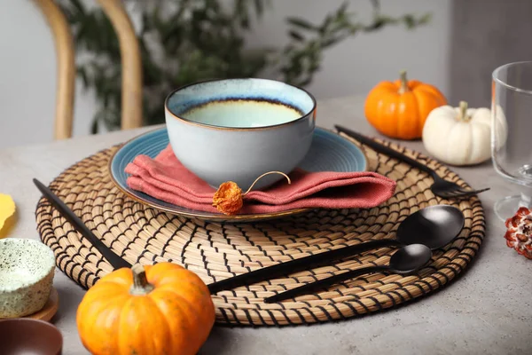 Seasonal Table Setting Pumpkins Other Autumn Decor Dining Room — Stock Photo, Image