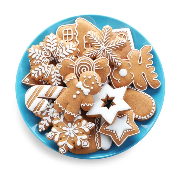 Deliciosas Galletas Jengibre Navidad Sobre Fondo Blanco Vista Superior —  Fotos de Stock