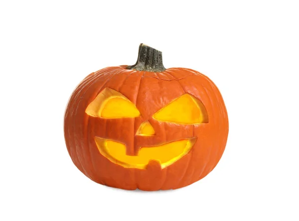 Leuke Pompoen Jack Lantaarn Geïsoleerd Wit Halloween Decor — Stockfoto