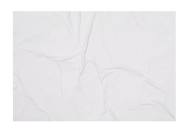 Beyaz arkaplanda buruşmuş boş posterin üst görünümü