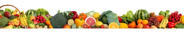 Sammlung Von Frischem Bio Gemüse Und Obst Auf Weißem Hintergrund — Stockfoto