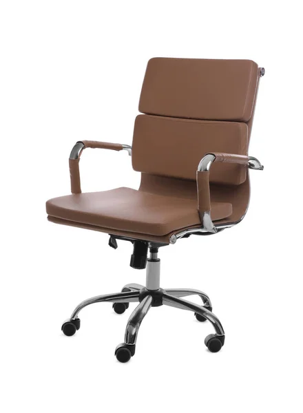 Cadeira Escritório Couro Confortável Isolado Branco — Fotografia de Stock