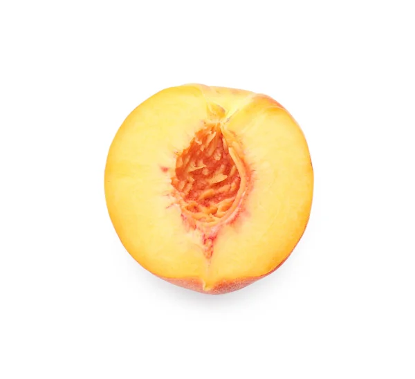 Half Ripe Peach Isolated White Top View — Stock Photo, Image