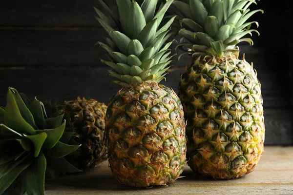 Fresh Ripe Juicy Pineapples Wooden Table — Stock Photo, Image