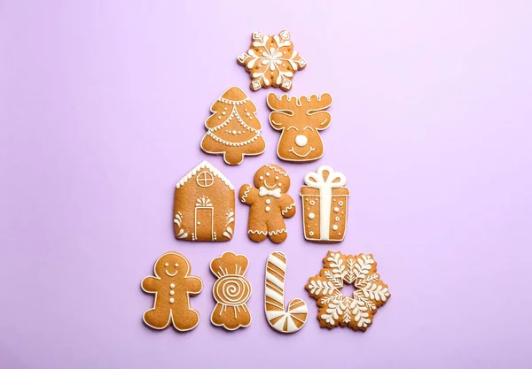 Forma Dell Albero Natale Fatta Deliziosi Biscotti Pan Zenzero Decorati — Foto Stock