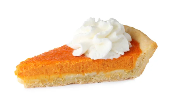 Slice Delicious Homemade Pumpkin Pie Isolated White — Stock Photo, Image