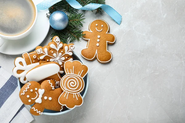 Delicious Christmas Cookies Light Table Flat Lay Space Text — Stock Photo, Image