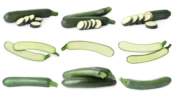 Set Van Verse Rijpe Courgettes Witte Achtergrond Banner Ontwerp — Stockfoto