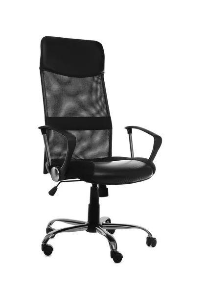 Cadeira Escritório Confortável Com Assento Couro Isolado Branco — Fotografia de Stock
