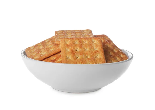 Delicious Crackers Bowl Isolated White — Stock Photo, Image