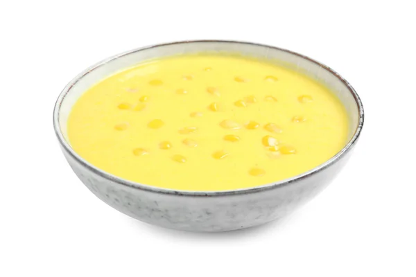 Köstliche Cremige Maissuppe Isoliert Auf Weiß — Stockfoto
