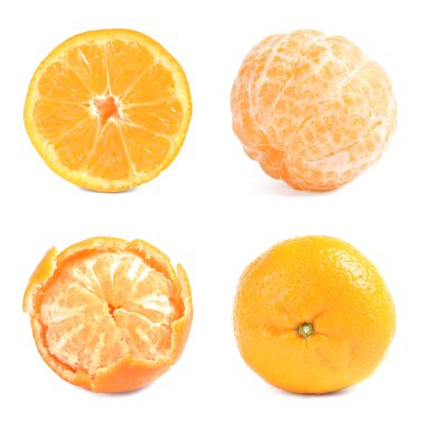 Beyaz arka planda taze olgun mandalinalar.