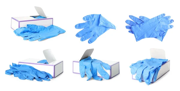 Ensemble Gants Médicaux Sur Fond Blanc Conception Bannière — Photo