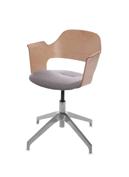 Comfortable Office Chair Wooden Back Isolated White — Stock Photo, Image