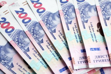 Ukrayna parasının arka plan olarak yakın plan görüntüsü. Ulusal para birimi