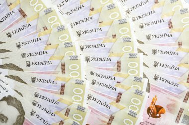 Ukrayna parasının arka plan olarak yakın plan görüntüsü. Ulusal para birimi