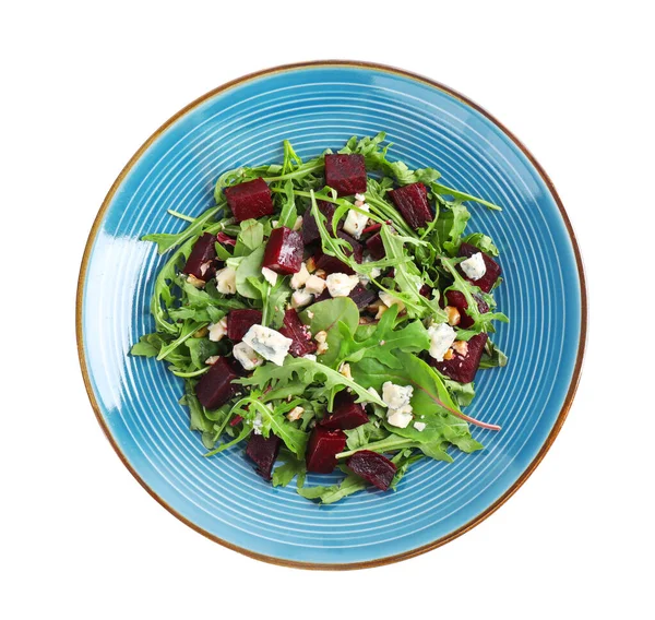 Fresh Delicious Beet Salad Isolated White Top View — Stock Photo, Image