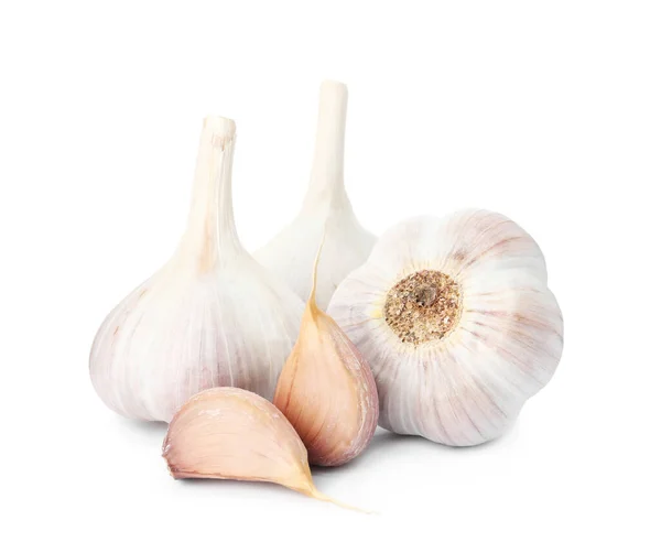 Fresh Organic Garlic Bulbs Cloves White Background — Stock Photo, Image