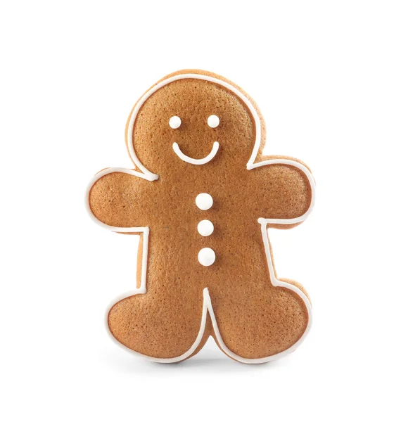 Hombre Jengibre Aislado Blanco Deliciosa Galleta Navidad —  Fotos de Stock