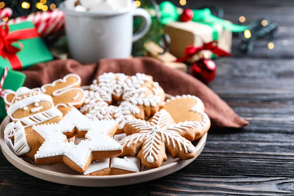 Delicious Christmas Cookies Black Wooden Table Table — Stock Photo, Image