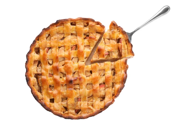 Traditional Apple Pie Spatula Isolated White Top View — Stock Photo, Image