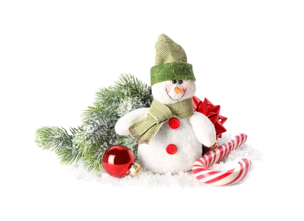 Carino Pupazzo Neve Decorazione Natale Sfondo Bianco — Foto Stock