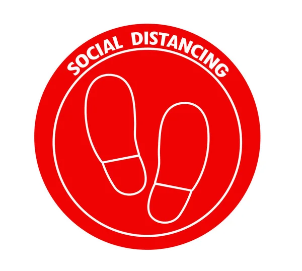 Red Sign Text Social Distancing Shoe Prints Illustration Protection Measure — Stock Photo, Image