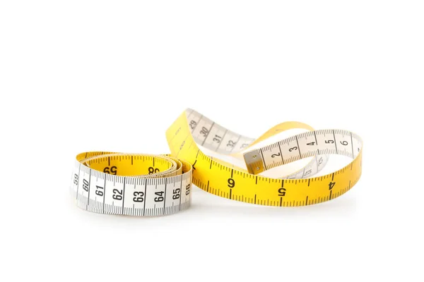 New Yellow Measuring Tape Isolated White — Stock Photo, Image