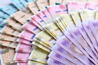 Ukrayna parasının arka plan olarak yakın plan görüntüsü. Ulusal para birimi